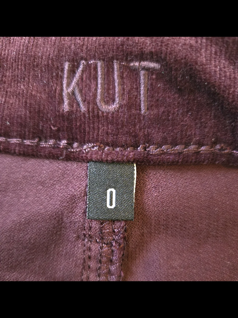 Kut from the Kloth Distressed Hem Corduroy Mini Skirt in Burgundy